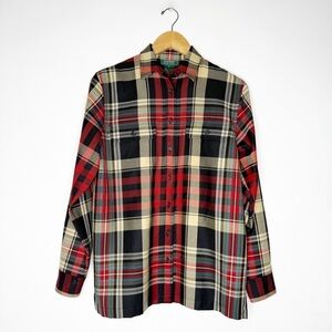 Ralph Lauren Long Sleeve Button Front Size Small LRL Women’s Wool Shirt Plaid